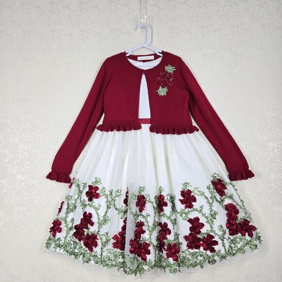 American Princess Dress Cardigan Set sz 7 White Red Green Holiday Ribbon Accents - Picture 15 of 15
